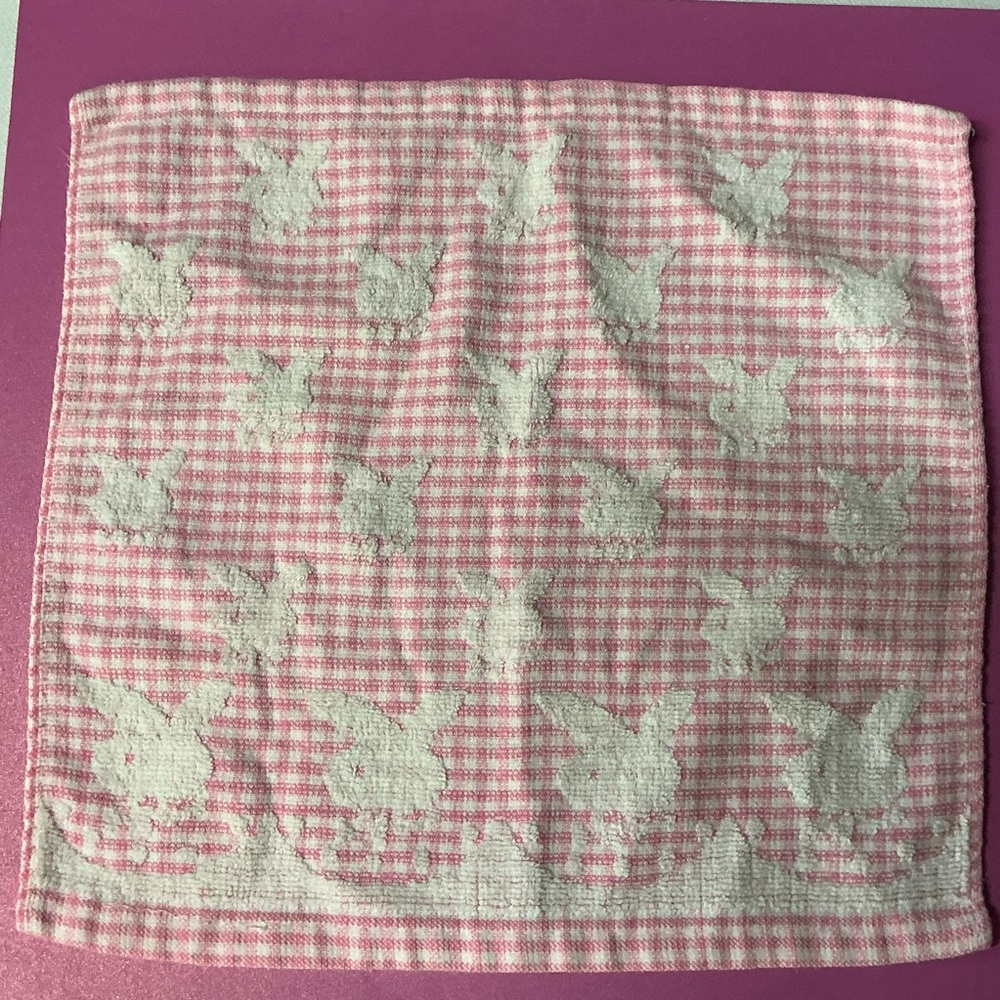 Pink and White Gingham Towel with Bunny Tie Design